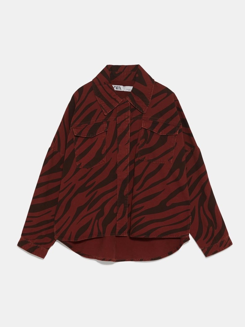 Zara Women’s Red and Black Zebra-Print Jean Jacket